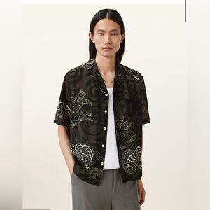 All Saints Men’s SIDEWINDER SHORT SLEEVE HAWAIIAN SHIRT Size S